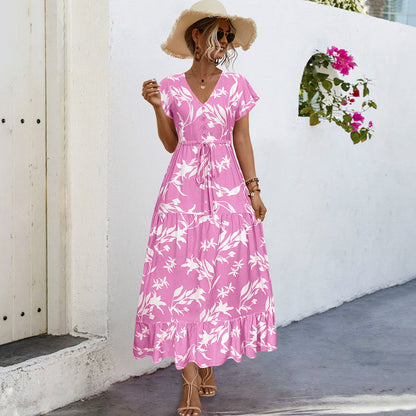 Robe longue d'été pour femme, imprimé floral, élégante