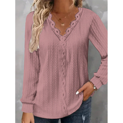 Chemisier Élégant Femme Dentelle Motif Floral Manches Longues