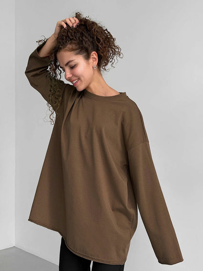 T-shirt oversize à manches longues pour femme, de haute qualité, moderne