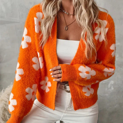 Damen Cardigan Blumenmuster Weich & Bequem - IdealeKleiden