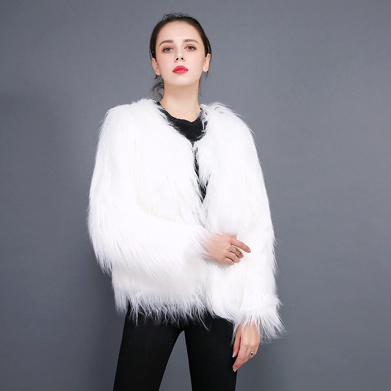Manteau en fausse fourrure pour femmes Doux Manches longues Élégant