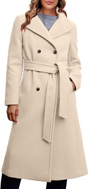 Manteau Élégant pour Femme Double Boutonnage Détail Ceinture