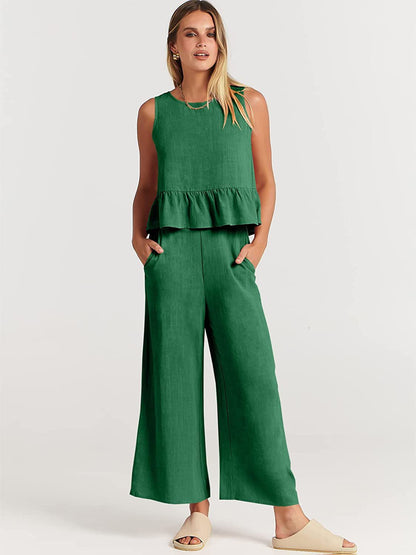 Ensemble deux pièces femme élégant avec détails à volants