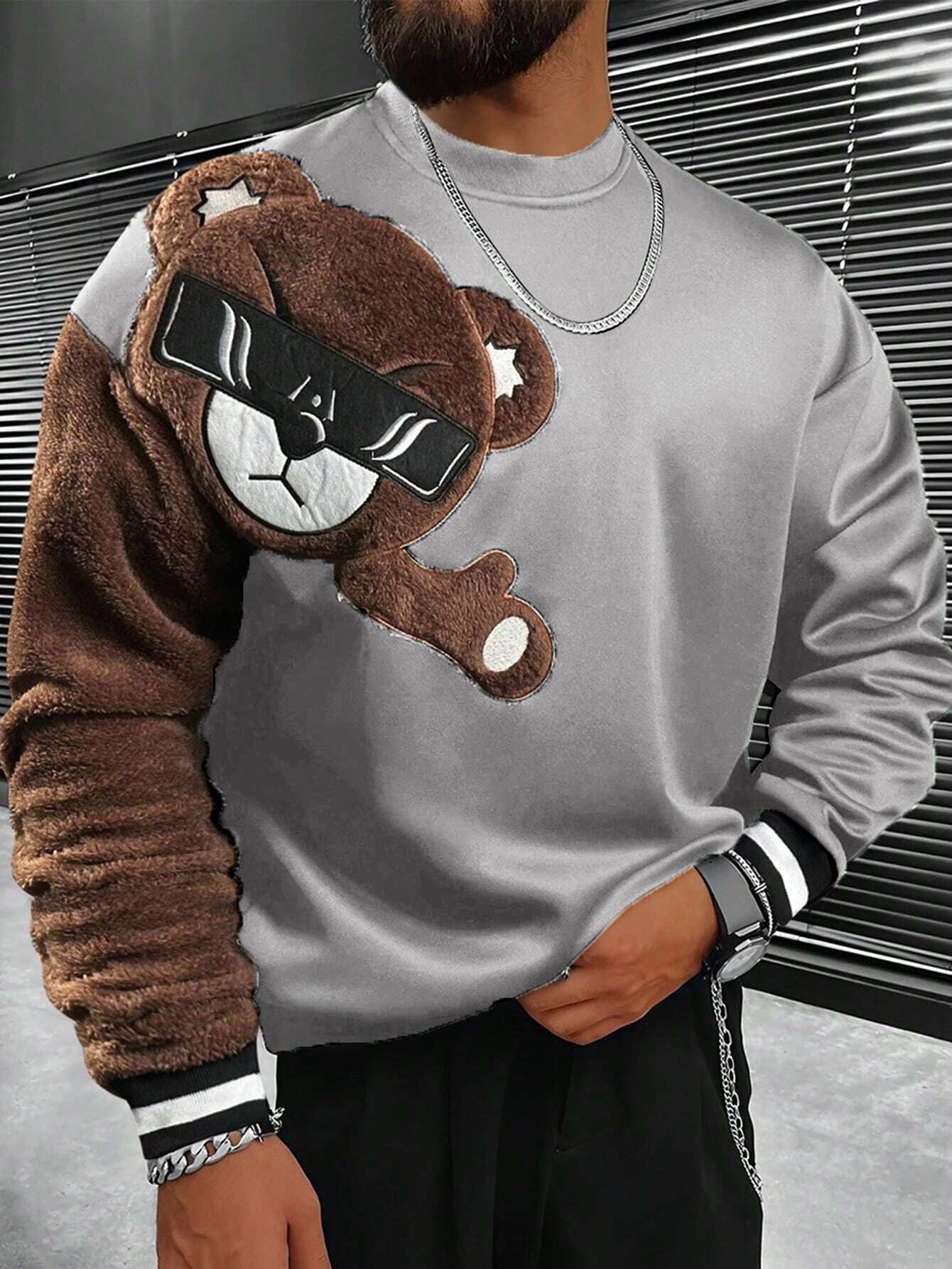 Pull Homme Ours Application Douce Peluche