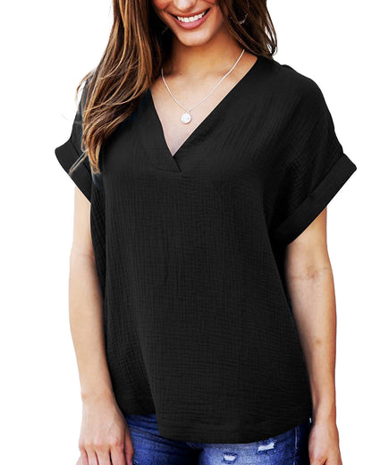T-shirt femme décontracté col en V coupe ample