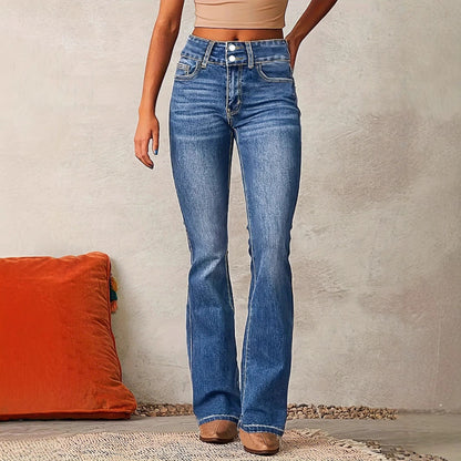 Jeans taille haute à jambes larges et coupe confort pour femme