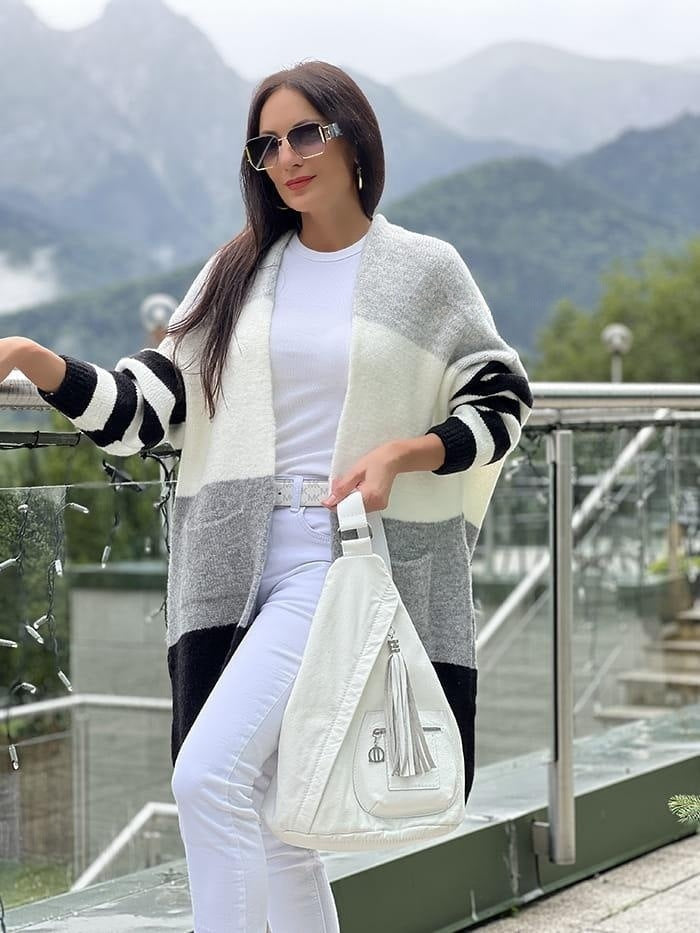 Grand gilet Surtaillé Manches longues motif color block