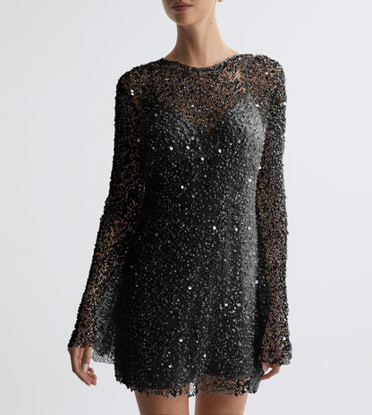 Robe de soirée scintillante pour femmes élégante à paillettes à manches longues