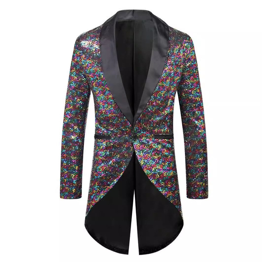 Blazer de costume pour homme, effet pailleté, élégant, col châle