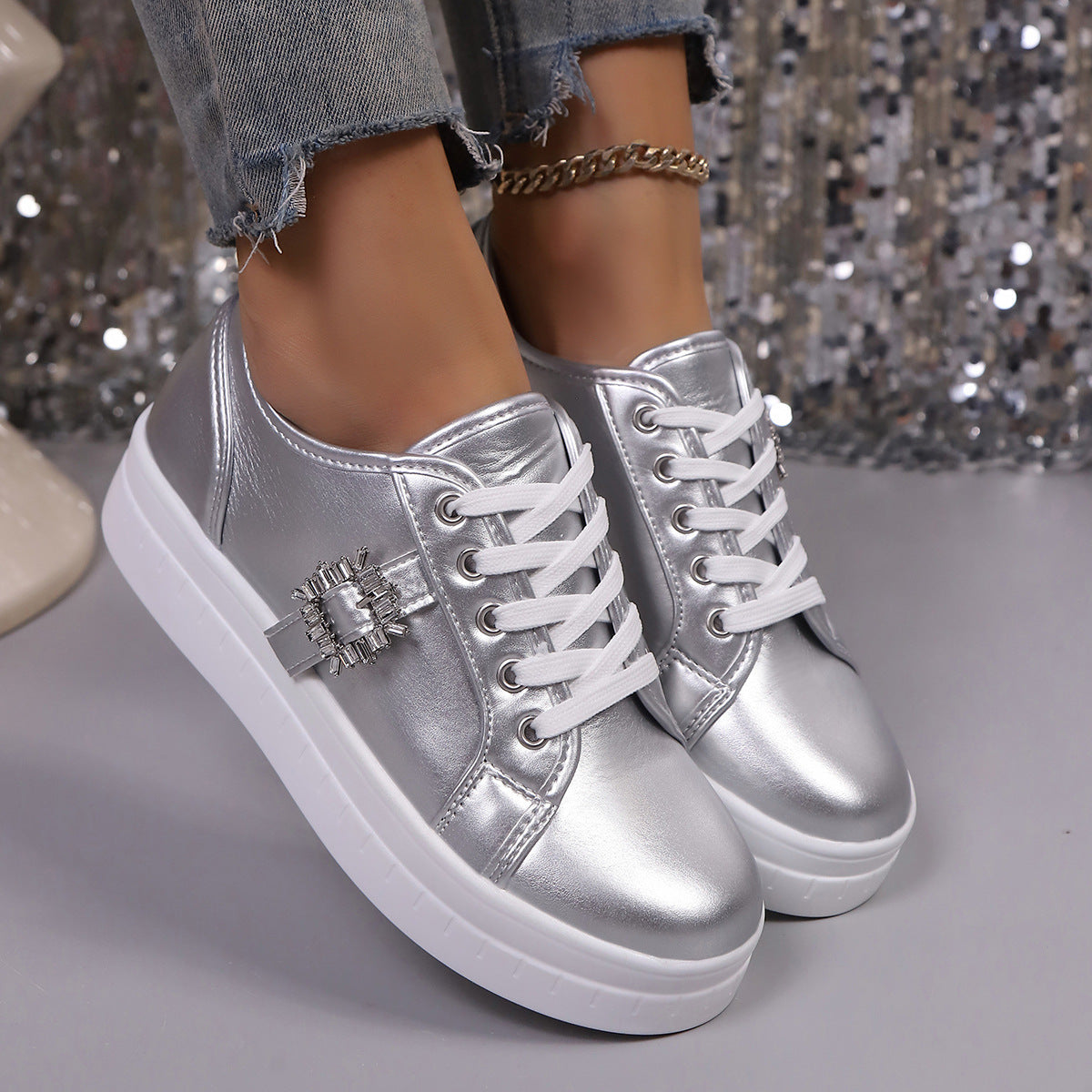 Chaussures compensées à paillettes et cristaux pour femmes