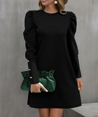 Robe courte Femme Col Rond Manches Bouffantes Élégante