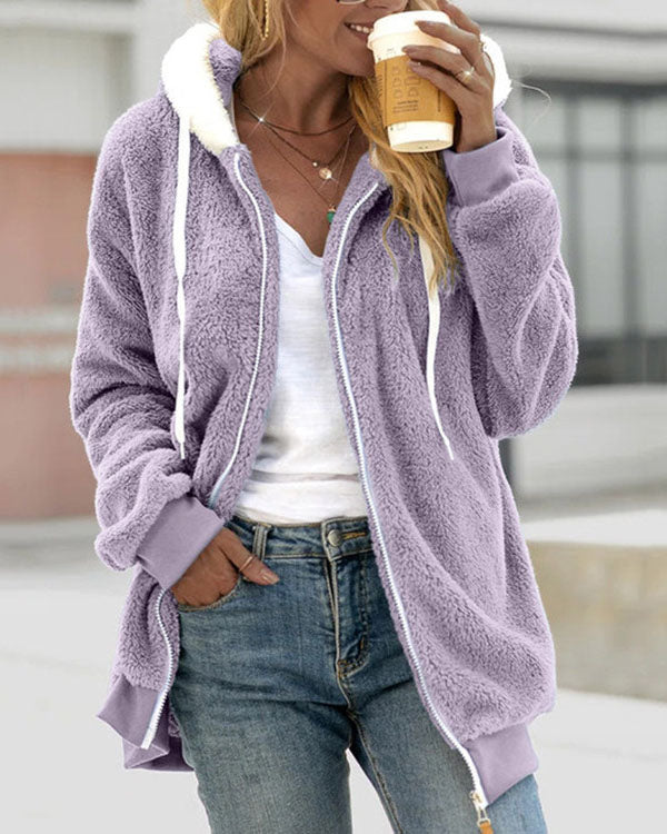 Veste à capuche douce en peluche zippée