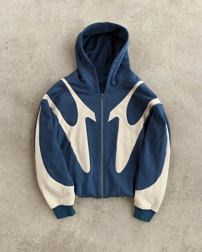 Pull femme moderne capuche empiècements contrastants