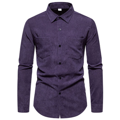 Chemise en velours côtelé pour homme Classique Élégante Poche poitrine