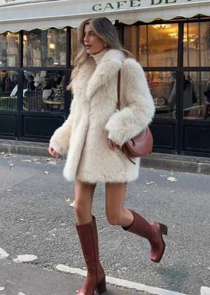 Élégante veste d'hiver pour femme avec fausse fourrure douce