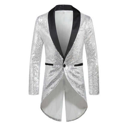 Blazer de costume pour homme, effet pailleté, élégant, col châle