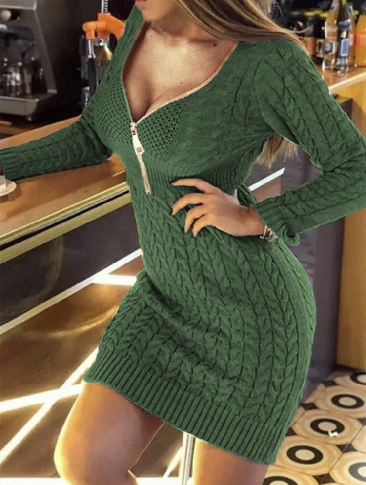 Robe pull en maille tressée élégante longue pour femme