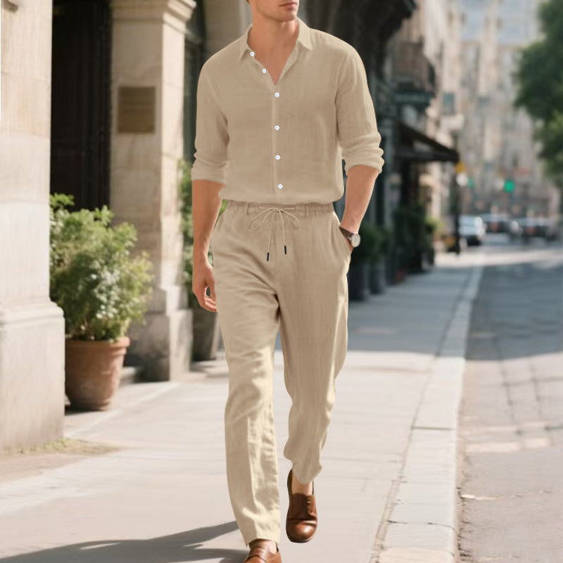 Pantalon Homme en Lin Moderne Décontracté avec Cordon de Serrage