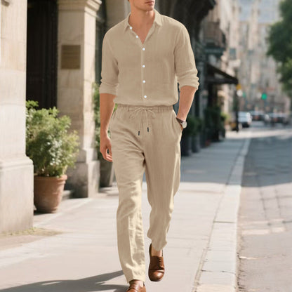 Pantalon Homme en Lin Moderne Décontracté avec Cordon de Serrage