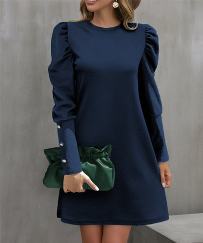 Robe courte Femme Col Rond Manches Bouffantes Élégante