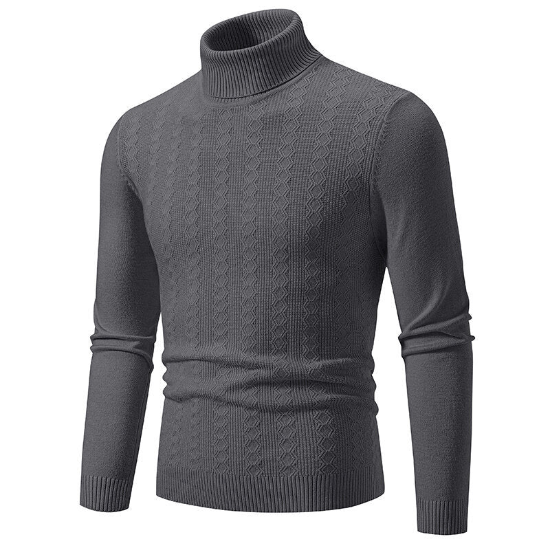 Pull-over homme col roulé tricot torsadé