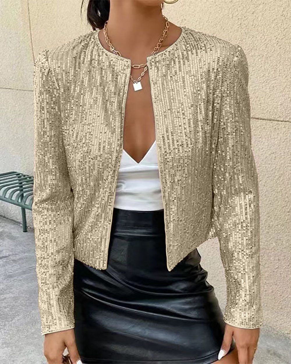 Robe élégante | Manteau court à col montant brillant
