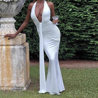 Damen Langkleid Elegant V-Ausschnitt Sommerkleid - IdealeKleiden
