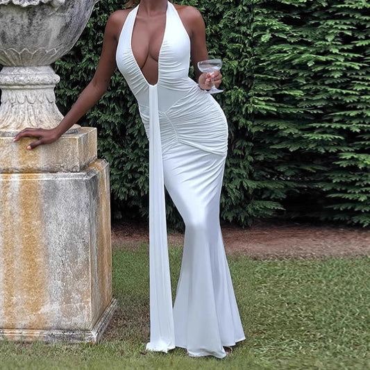 Damen Langkleid Elegant V-Ausschnitt Sommerkleid - IdealeKleiden