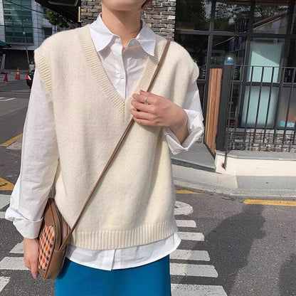 Gilet en maille femme élégant col en V ample