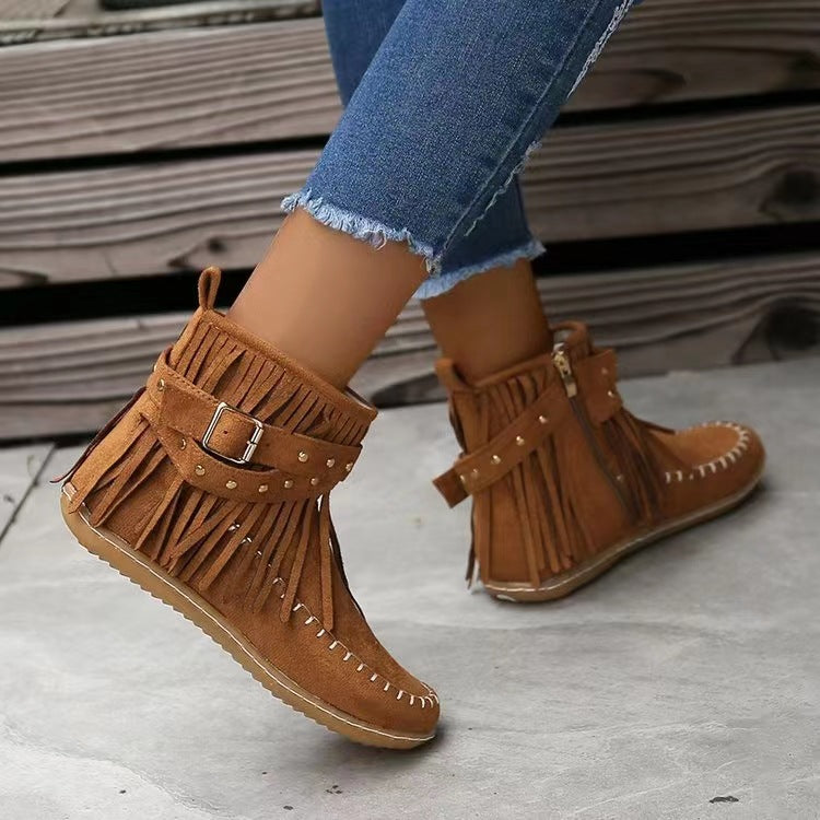 Lederschuhe Frauen Stiefel Mokassin Style Nieten - IdealeKleiden