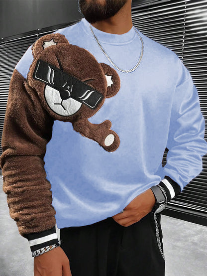 Pull Homme Ours Application Douce Peluche