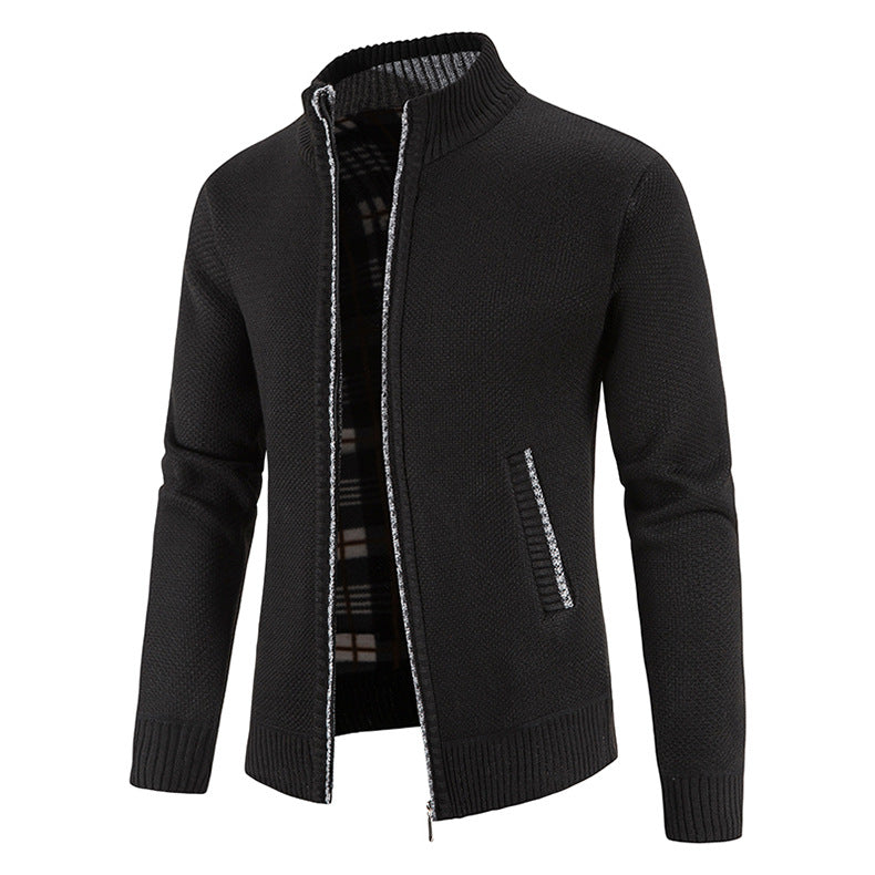 Cardigan homme col montant aspect piqué