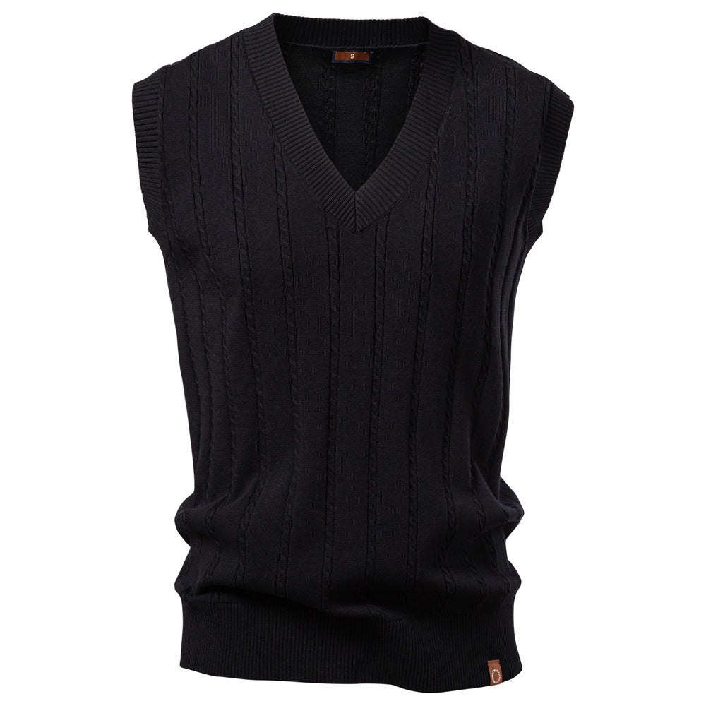 Gilet en tricot homme sans manches col en V motif torsadé élégant