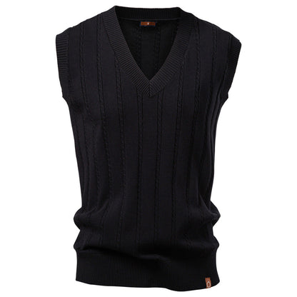 Gilet en tricot homme sans manches col en V motif torsadé élégant