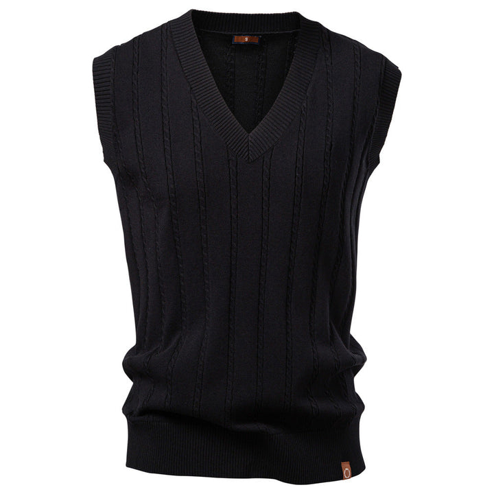 Gilet en tricot homme sans manches col en V motif torsadé élégant