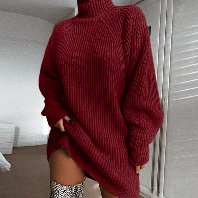 Pull pour femme maille épaisse col montant asymétrique