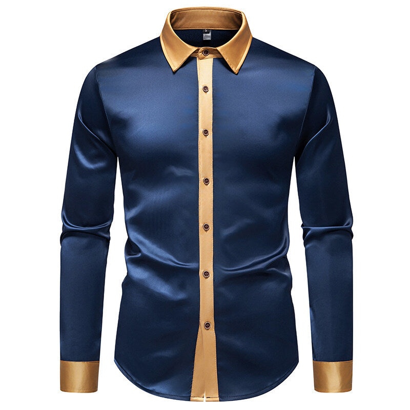 Chemise homme élégante manches longues effet satin