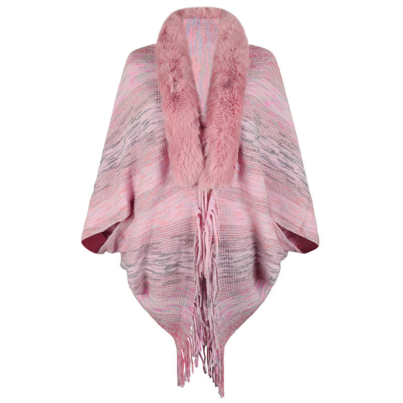 Poncho élégant pour femmes avec col en fausse fourrure