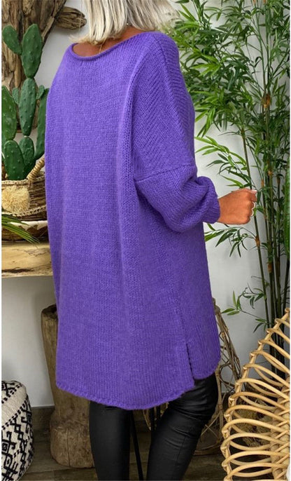 Pull Oversize Femme Décontracté Manches Longues avec Fentes