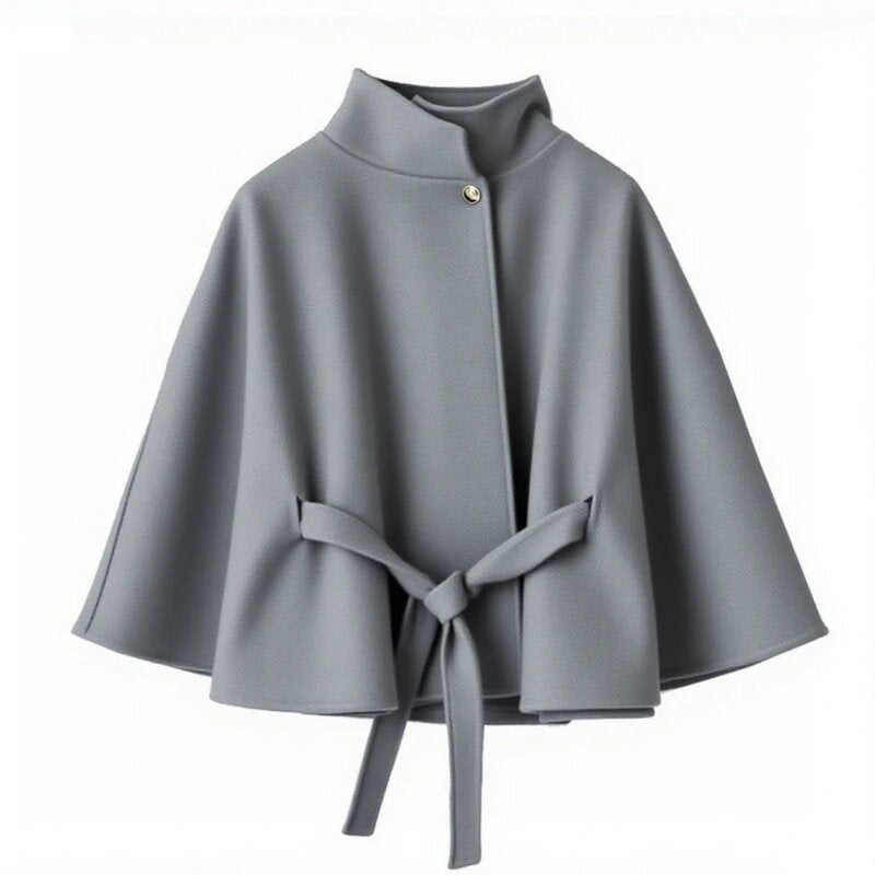 Cape élégant pour femme avec ceinture et col montant