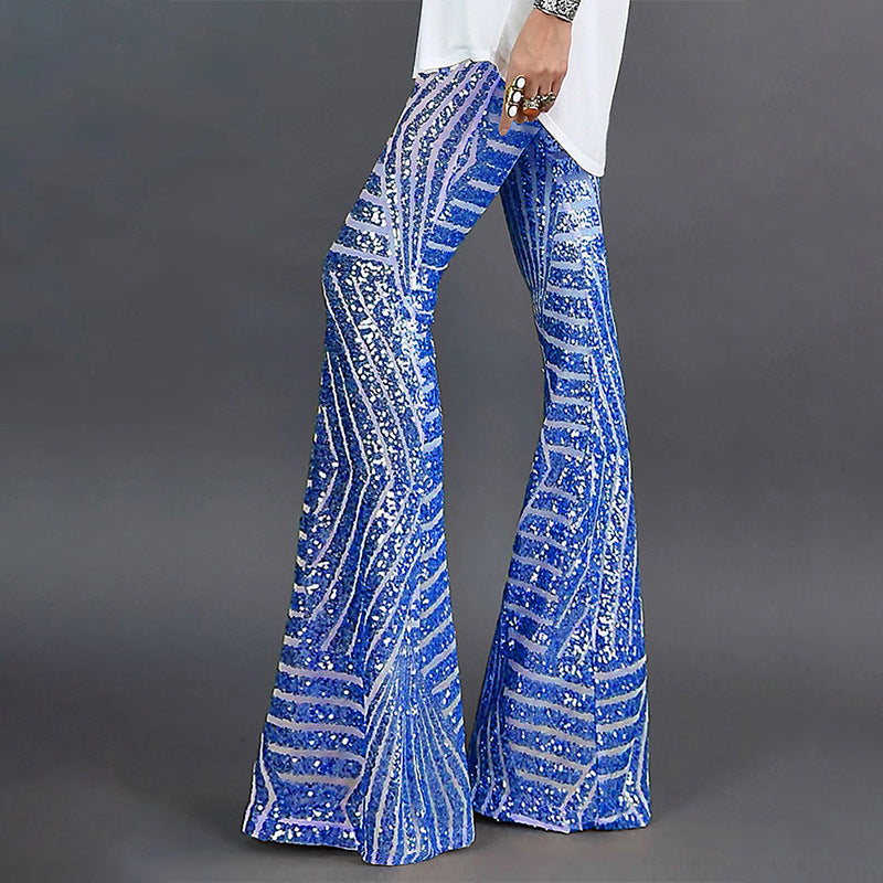 Pantalon de fête pailleté, coupe évasée et design à sequins