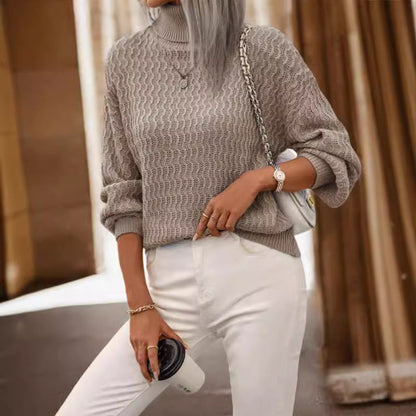 Damen Pullover Strick Rollkragen Lockere Fit - IdealeKleiden