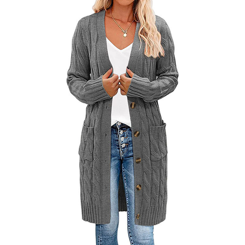Cardigan femme grosse maille chaud avec poches et boutons