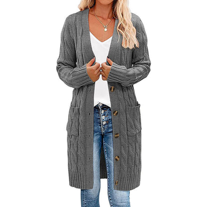 Cardigan femme grosse maille chaud avec poches et boutons