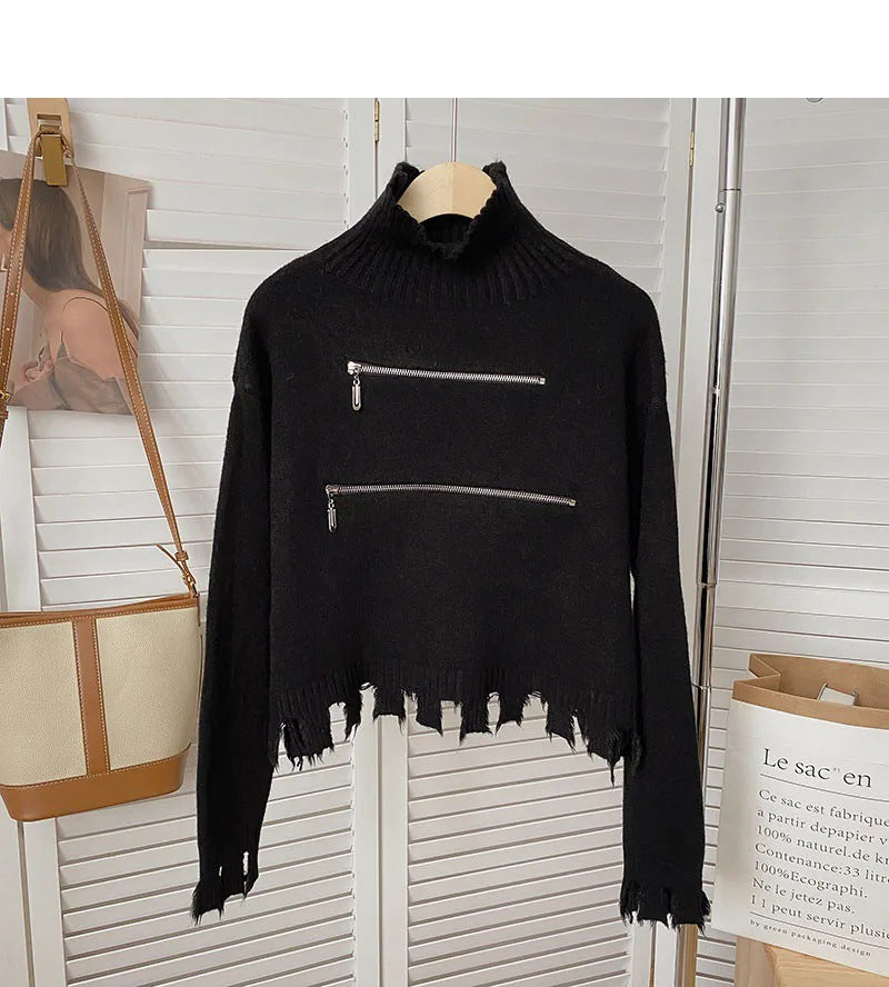 Pull pour femme moderne asymétrique à franges