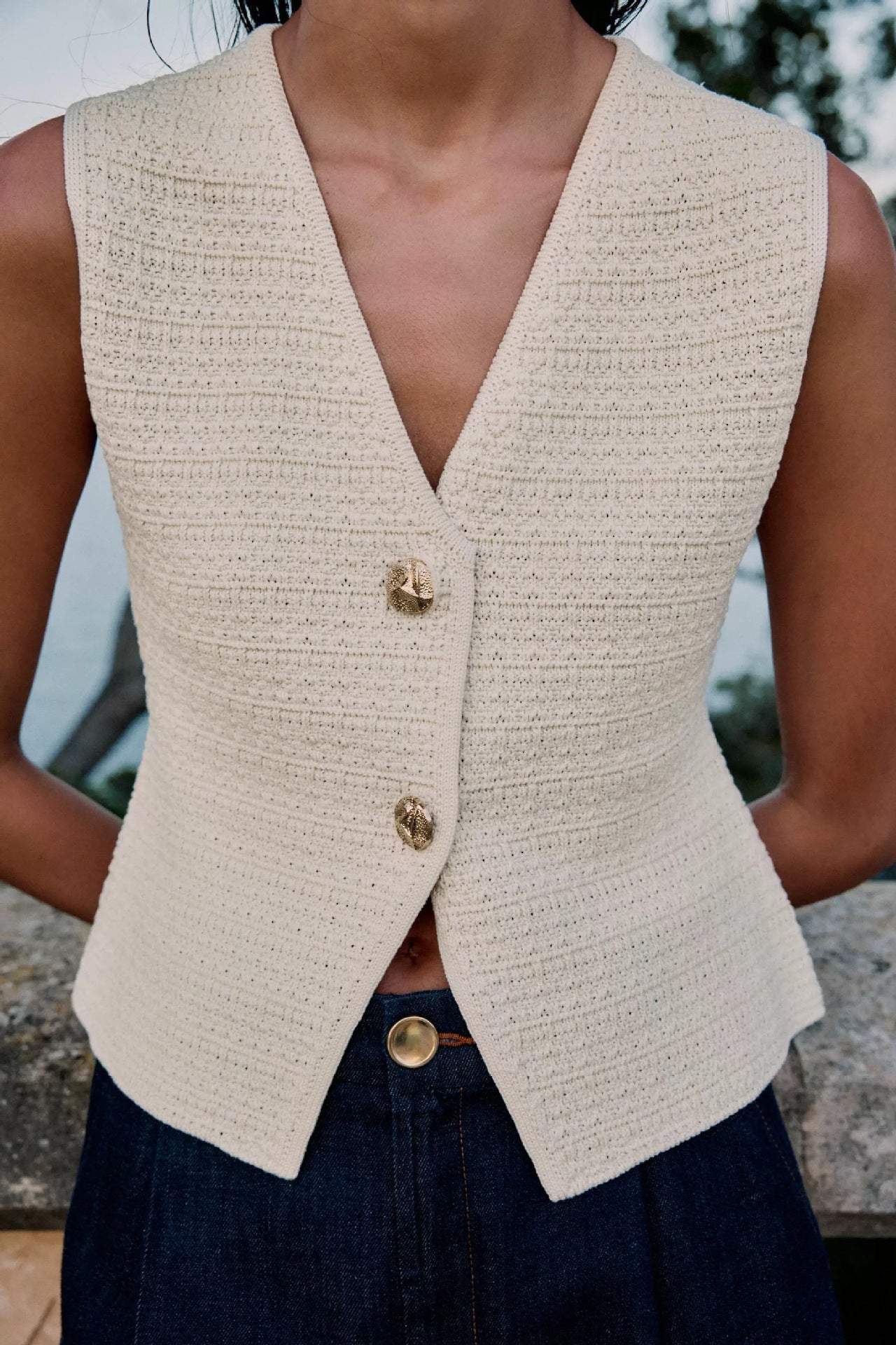 Gilet d'été femme Coupe élégante Boutons décoratifs