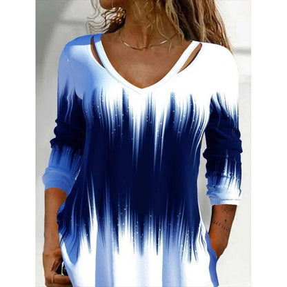 Haut femme manches longues col en V coloré tendance