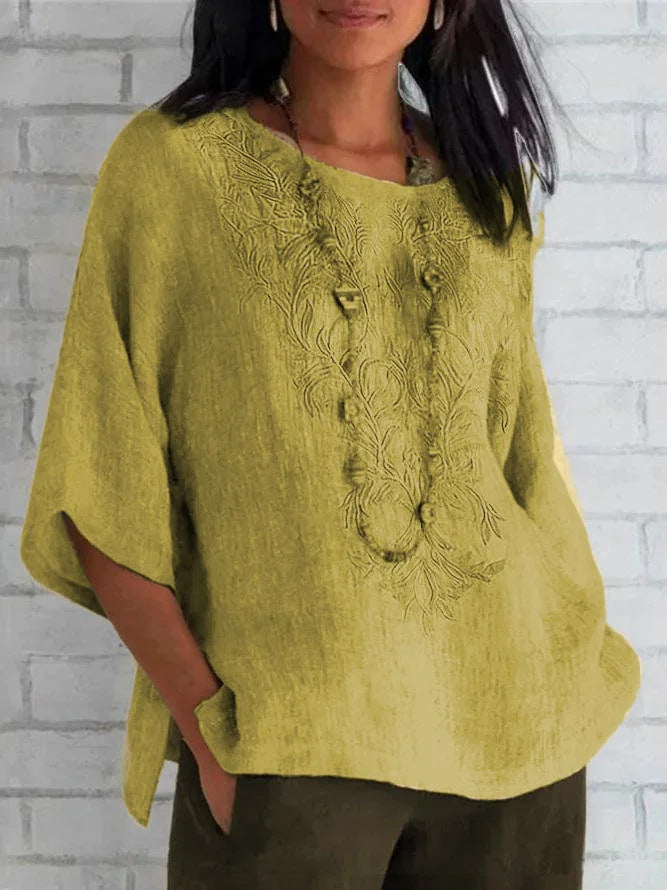 Blouse en lin brodée élégante pour femme été