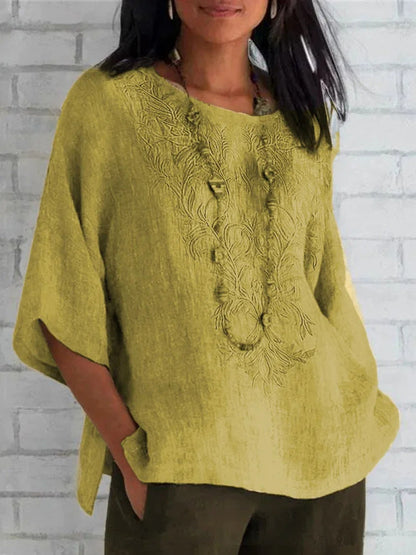 Blouse en lin brodée élégante pour femme été