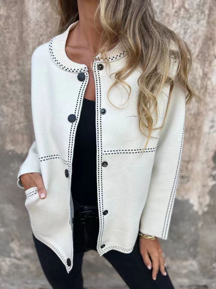 Cardigan doux Coupe décontractée Col rond
